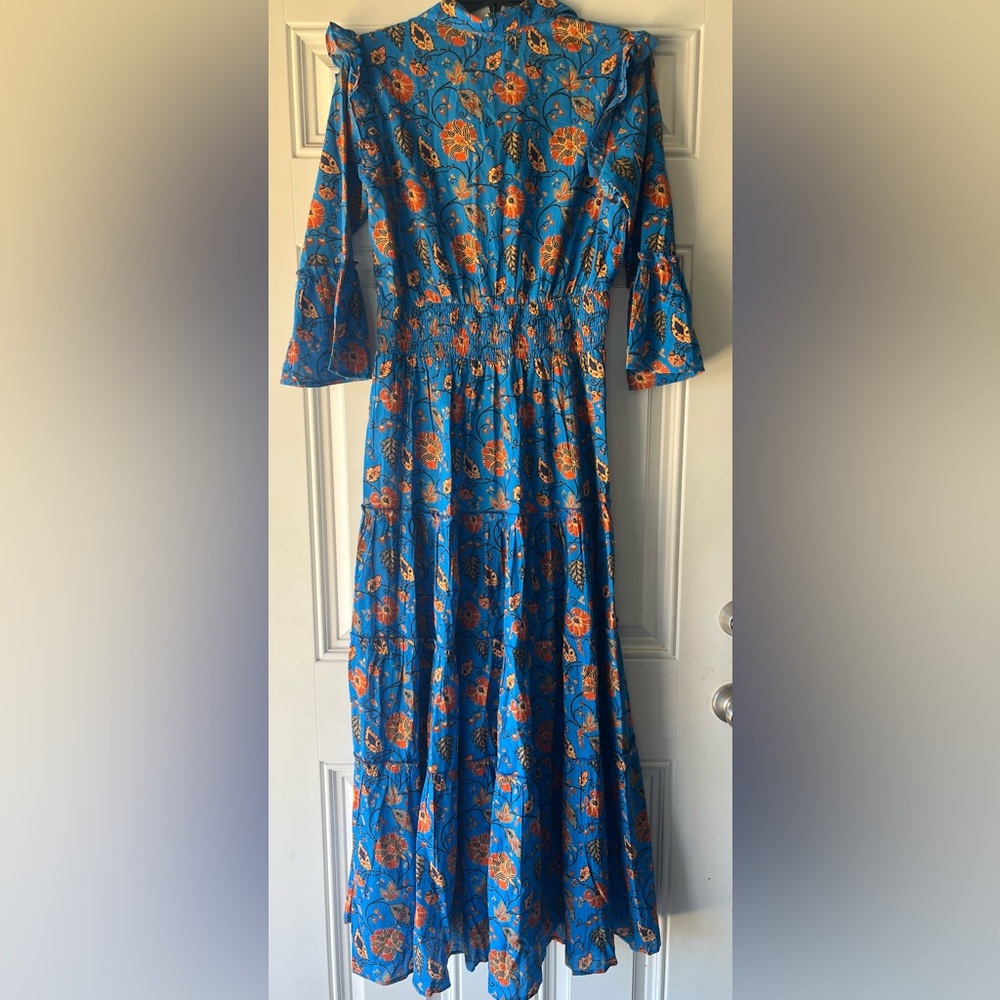 BINDU 100% cotton paula tiered maxi dress in cobalt blue size small women’s - Picture 6 of 8